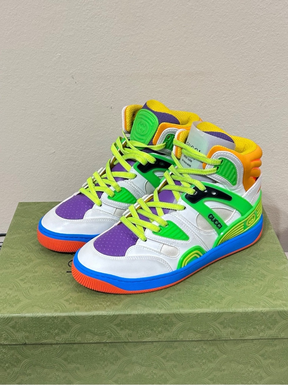 Gucci Wmns Basket High 'White purple and green sneakers